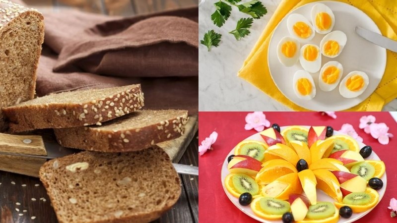 Bữa phụ trước khi tập: 2 lát bánh mì đen, 1 quả trứng luộc, 1 đĩa trái cây yêu thích