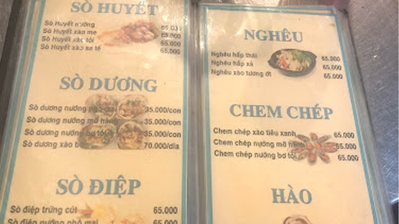 Menu quán Ốc Khánh 2