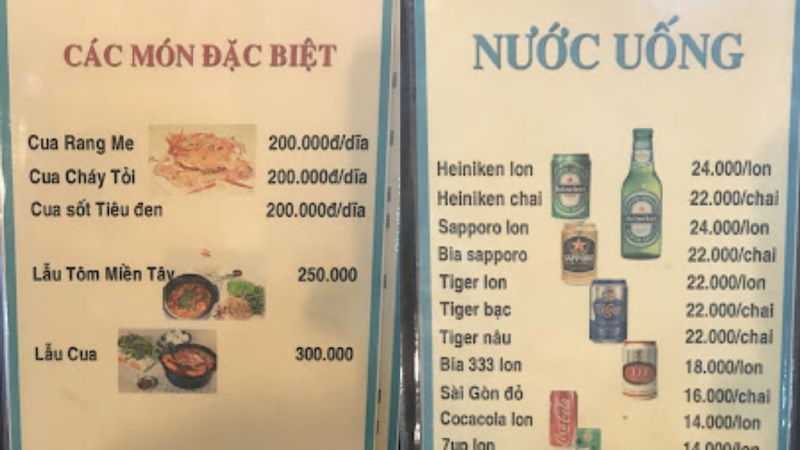 Menu quán Ốc Khánh 2