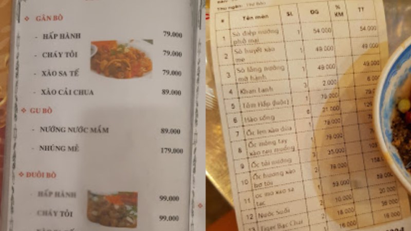Menu quán Ốc Bảo