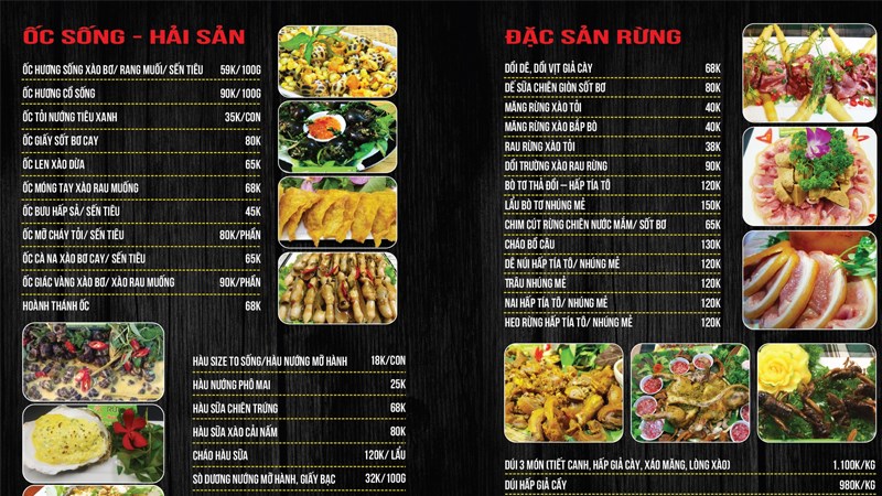 Menu quán Ốc Rừng