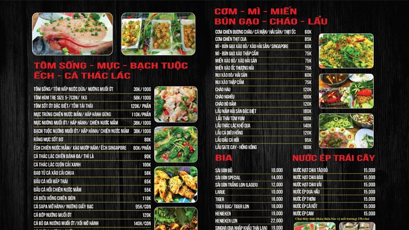 Menu quán Ốc Rừng