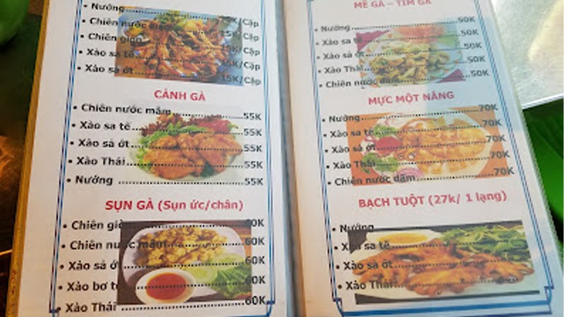Menu quán Ốc Ry