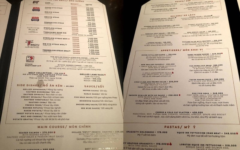 Menu Nhà hàng Moo Beef Steak Prime 