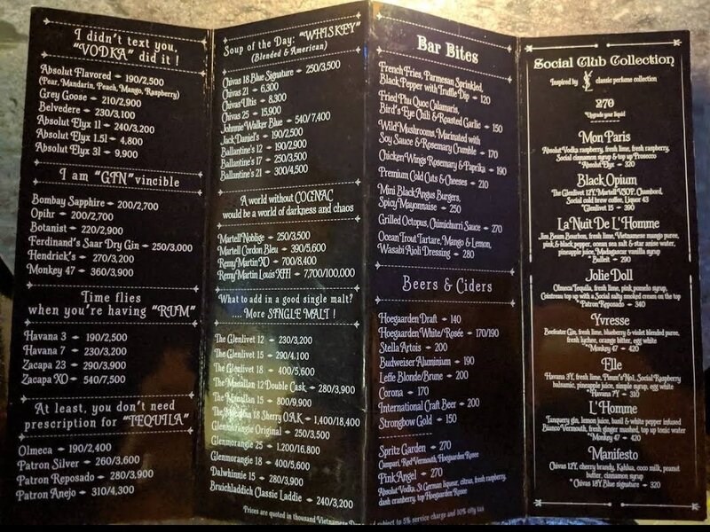 Menu Nhà hàng Social Club Rooftop