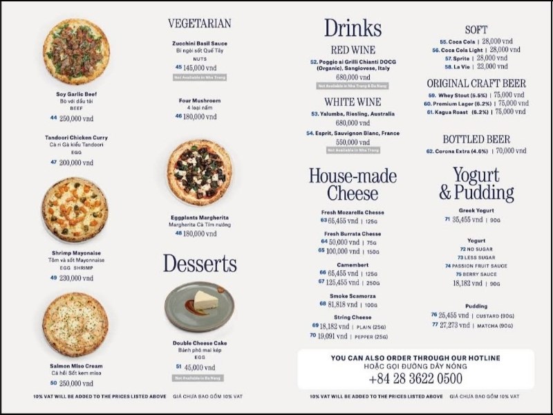Menu Nhà hàng Pizza 4P’s