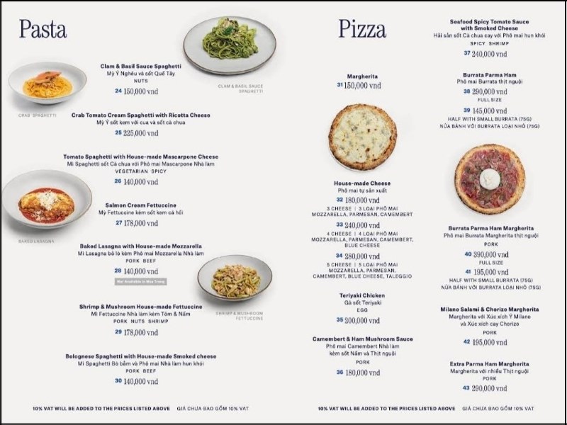Menu Nhà hàng Pizza 4P’s