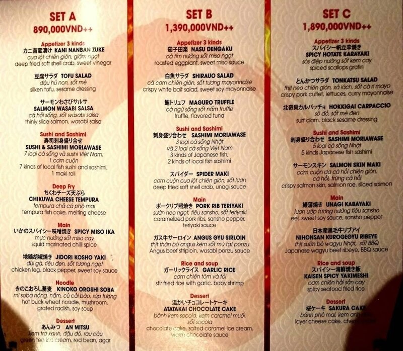 Menu Nhà hàng Sorae 