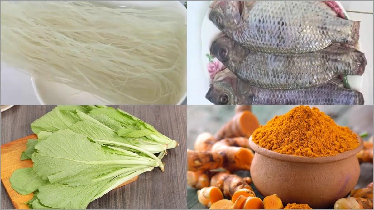 Nguyên liệu nấu món bún cá rô rau cải