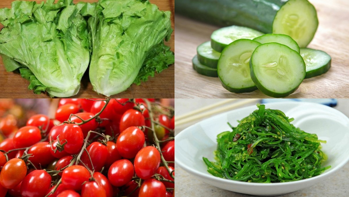 Nguyên liệu món ăn salad xà lách dưa chuột cà chua và salad xà lách dưa chuột khoai tây