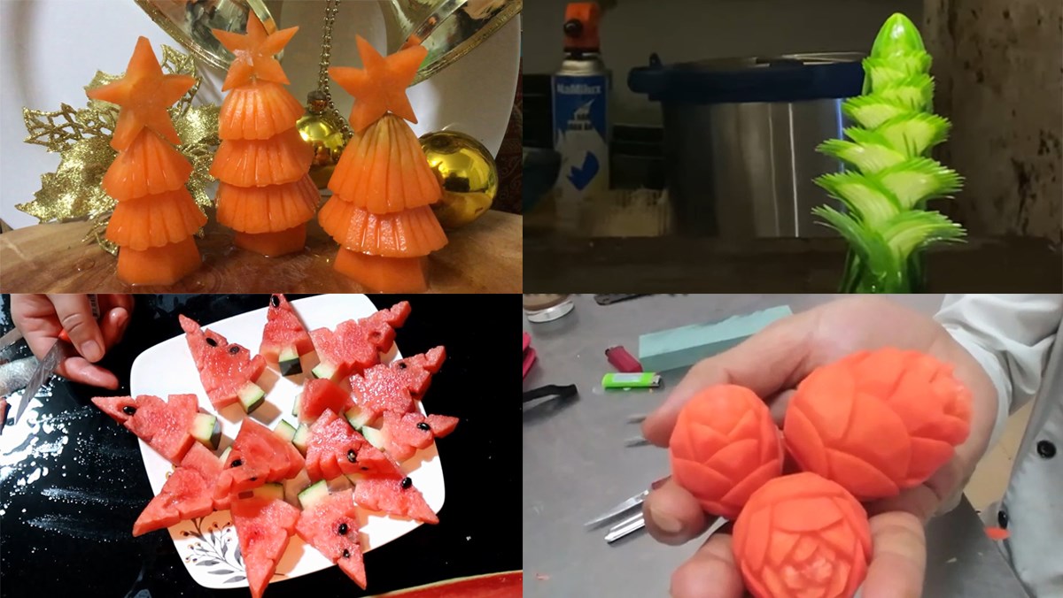 4 cách cắt tỉa củ quả, tạo hình cây thông Noel trang trí món ăn ...