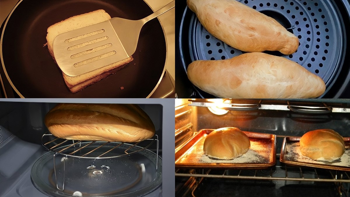 Nướng bánh mì bằng chảo, nồi chiên không dầu, lò vi sóng hay lò nướng