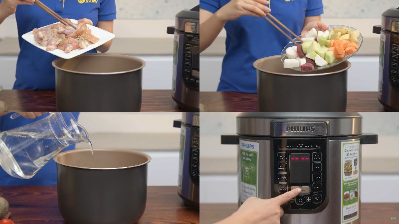 Cách sử dụng nồi áp suất điện Philips HD2137 khi dùng để nấu súp (canh) gà