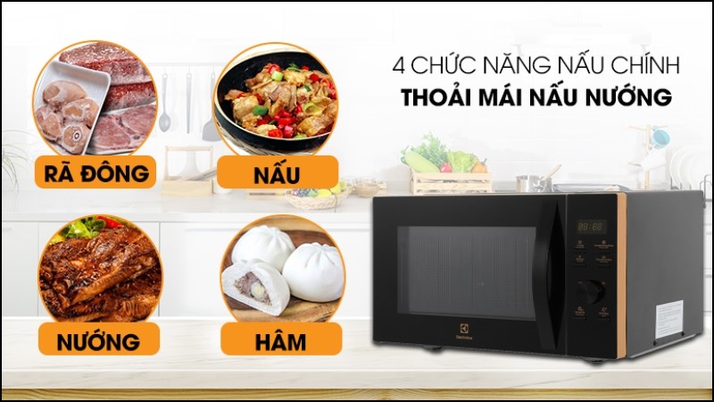Chức năng của lò vi sóng có nướng Electrolux 25 lít khi dùng để rã đông và nướng thực phẩm