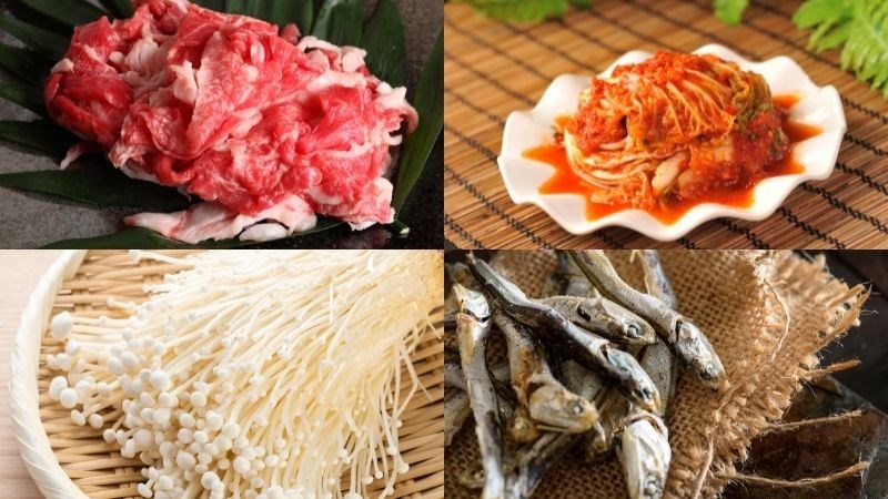 Nguyên liệu món ăn canh kim chi thịt bò