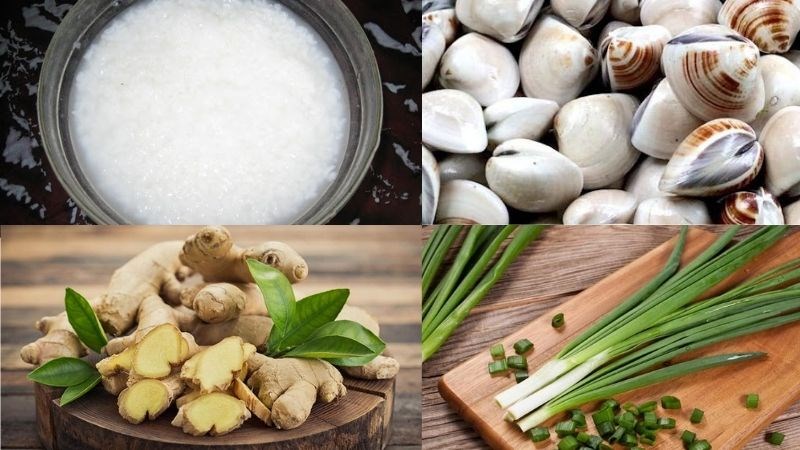 Nguyên liệu chuẩn bị để nấu cháo ngao truyền thống