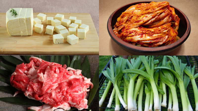 Nguyên liệu món ăn canh kim chi thịt bò