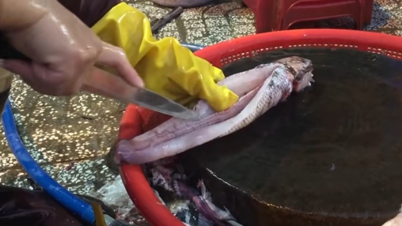 Cách rút xương cá lóc bằng kéo và dao