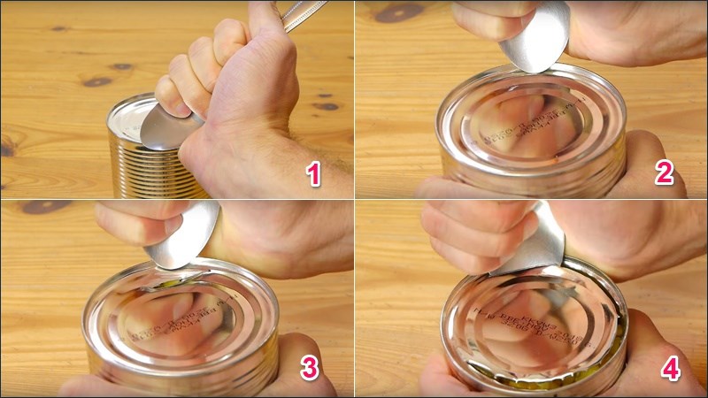 D&ugrave;ng muỗng mở nắp hộp