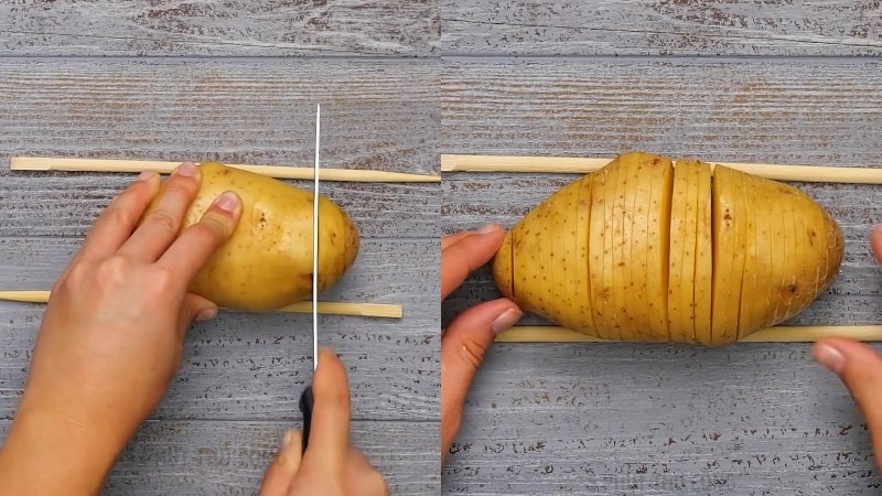 Dùng đũa để cắt khoai tây chiên