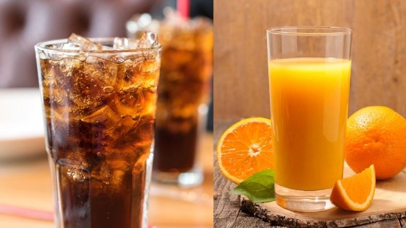 Nước uống: Nước ngọt c&oacute; ga, nước cam đ&oacute;ng chai