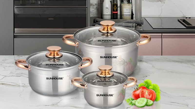 Bộ nồi bếp từ inox 5 đ&aacute;y Sunhouse SH 781