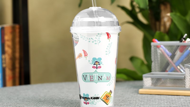 Ly nhựa cách nhiệt có ống hút 500ml DMX KS QC09