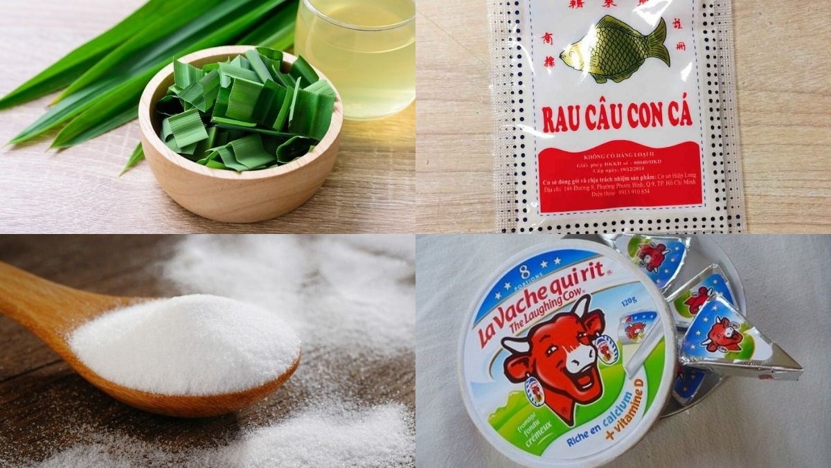 Nguyên liệu làm món rau câu lá dứa phô mai