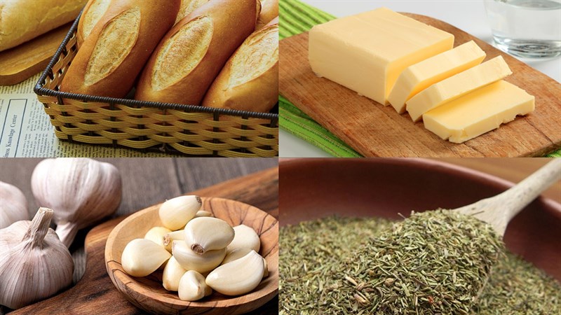 Nguyên liệu nấu bánh mì bơ tỏi bằng nồi chiên không dầu