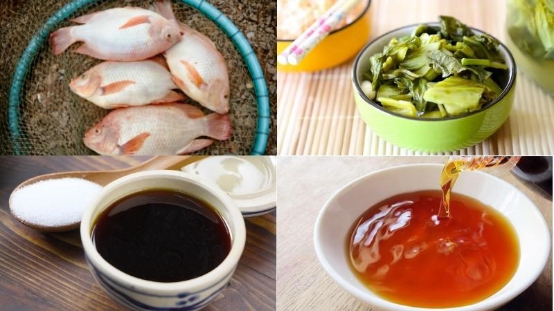 Nguyên liệu món cá diêu hồng kho dưa cải chua