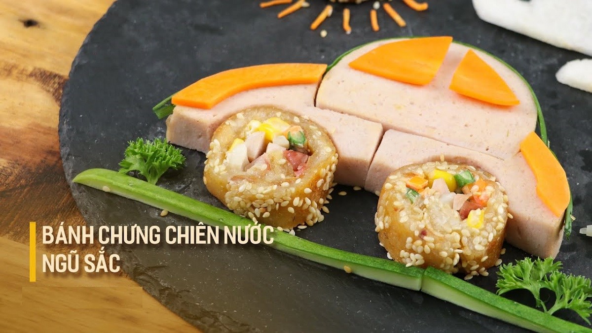 Bánh chưng chiên (bánh tét) ngũ sắc