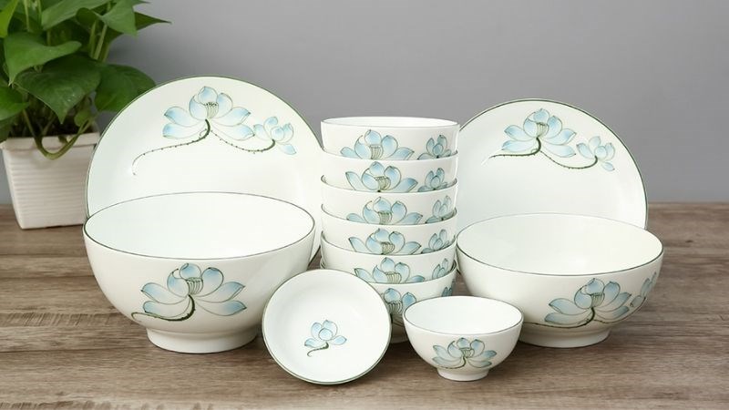 Bộ ch&eacute;n dĩa, sứ B&aacute;t Tr&agrave;ng