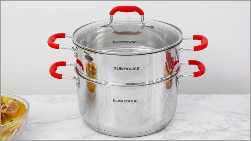 Hấp thức ăn bằng bộ nồi xửng hấp