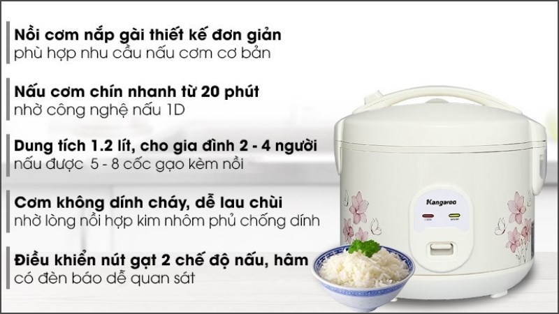 Nồi cơm điện nắp gài Kangaroo KG12RC1 1.2 lít