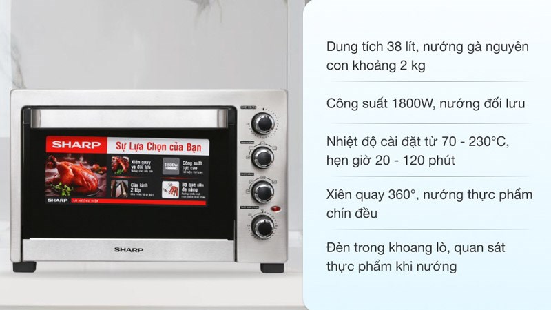 Chức năng lò nướng Sharp EO-A384RCSV-ST 38 lít