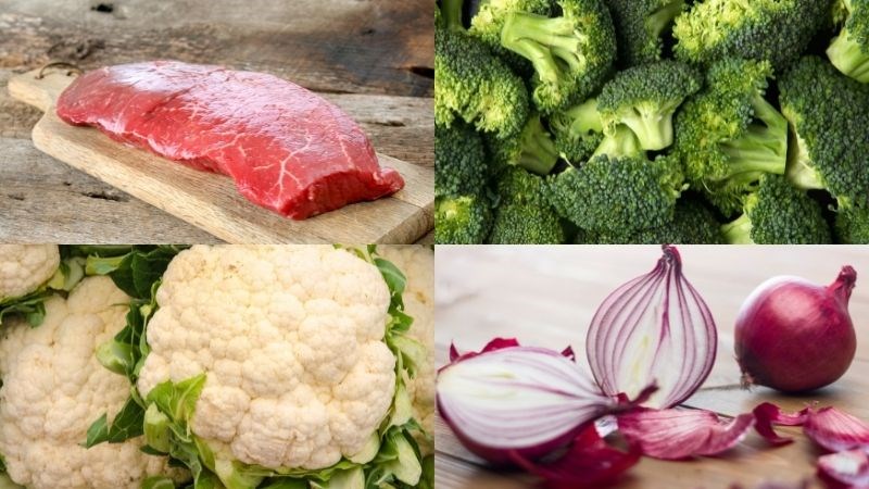 Nguyên liệu món bông cải xào thịt bò (công thức được chia sẻ từ người dùng)