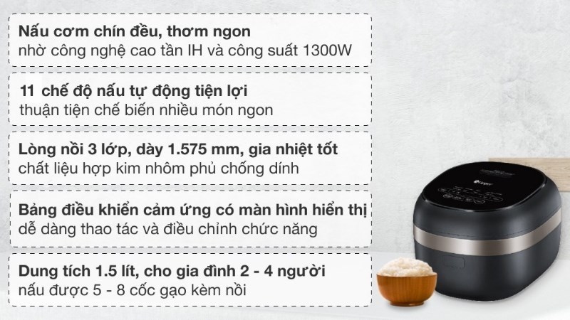 nồi cơm cao tần 1.5 l&iacute;t Casper Cl-15RC01