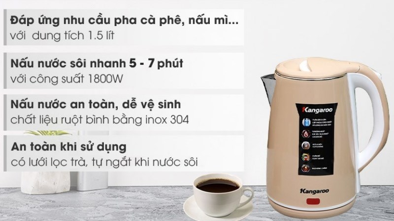 B&igrave;nh đun si&ecirc;u tốc Kangaroo 1.5 l&iacute;t KG-18K1