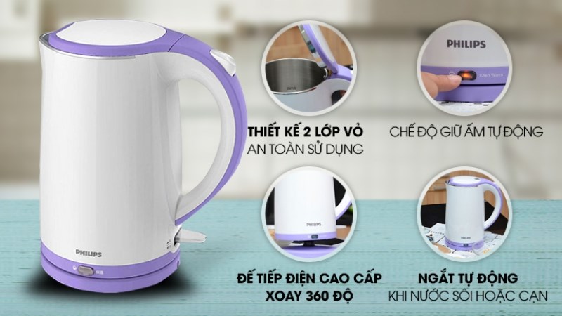 B&igrave;nh đun si&ecirc;u tốc giữ nhiệt Philips 1.7 l&iacute;t HD9312