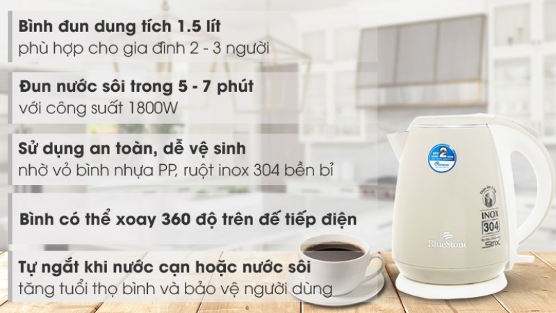 B&igrave;nh đun si&ecirc;u tốc Bluestone 1.5 l&iacute;t KTB-3453 kem