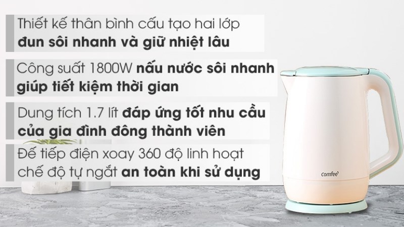 B&igrave;nh đun si&ecirc;u tốc giữ nhiệt Comfee 1.7 l&iacute;t CK-DC1720A