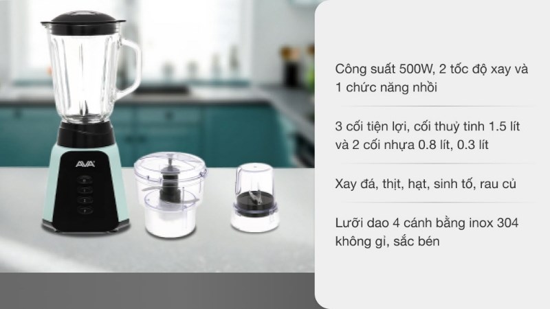 M&aacute;y xay sinh tố cối thủy tinh AVA BL458/BL468