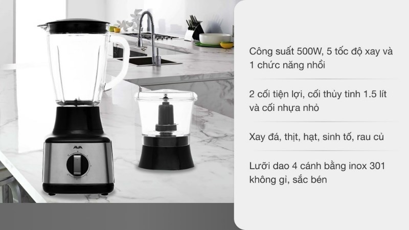 M&aacute;y xay sinh tố cối thủy tinh AVA BL1056A-CB