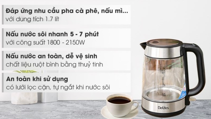 B&igrave;nh đun si&ecirc;u tốc Delites 1.7 l&iacute;t FD-625