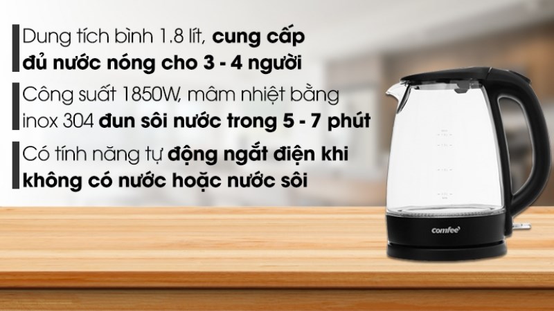 B&igrave;nh đun si&ecirc;u tốc Comfee 1.8 l&iacute;t CK-GC1820B