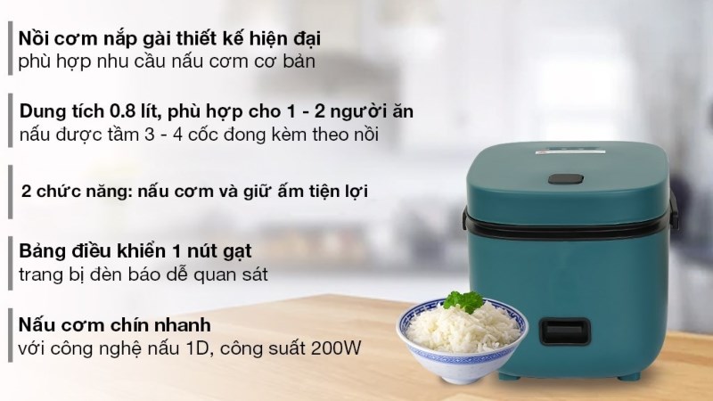 Nồi cơm nắp g&agrave;i Mishio 0.8 l&iacute;t MK-265 Xanh