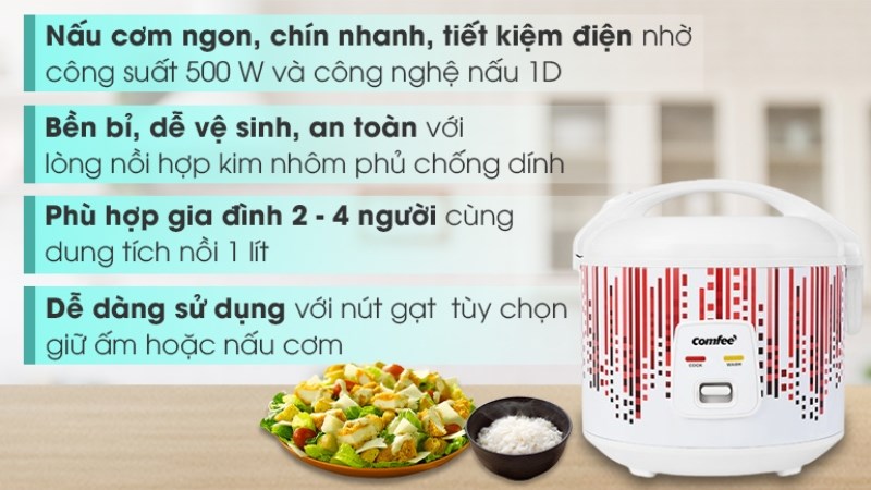 Nồi cơm điện nắp g&agrave;i Comfee 1 l&iacute;t CR-CM1020(D)