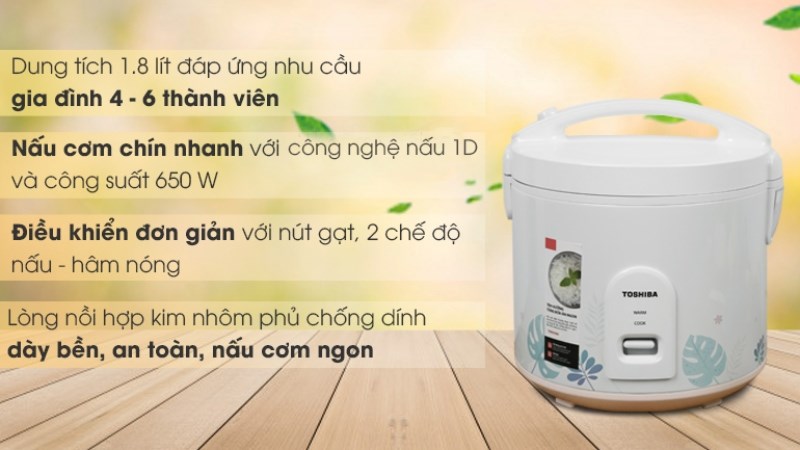Nồi cơm nắp g&agrave;i Toshiba 1.8 l&iacute;t RC-18JH2PV(B)