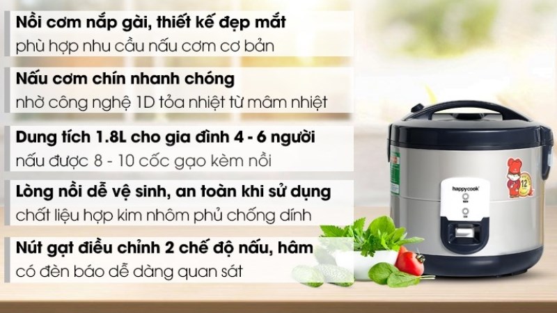 nồi cơm điện nắp g&agrave;i Happycook HCJ-180V 1.8 l&iacute;t