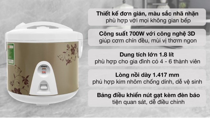 Nồi cơm điện nắp g&agrave;i Hommy 1.8 l&iacute;t JRC-180FE